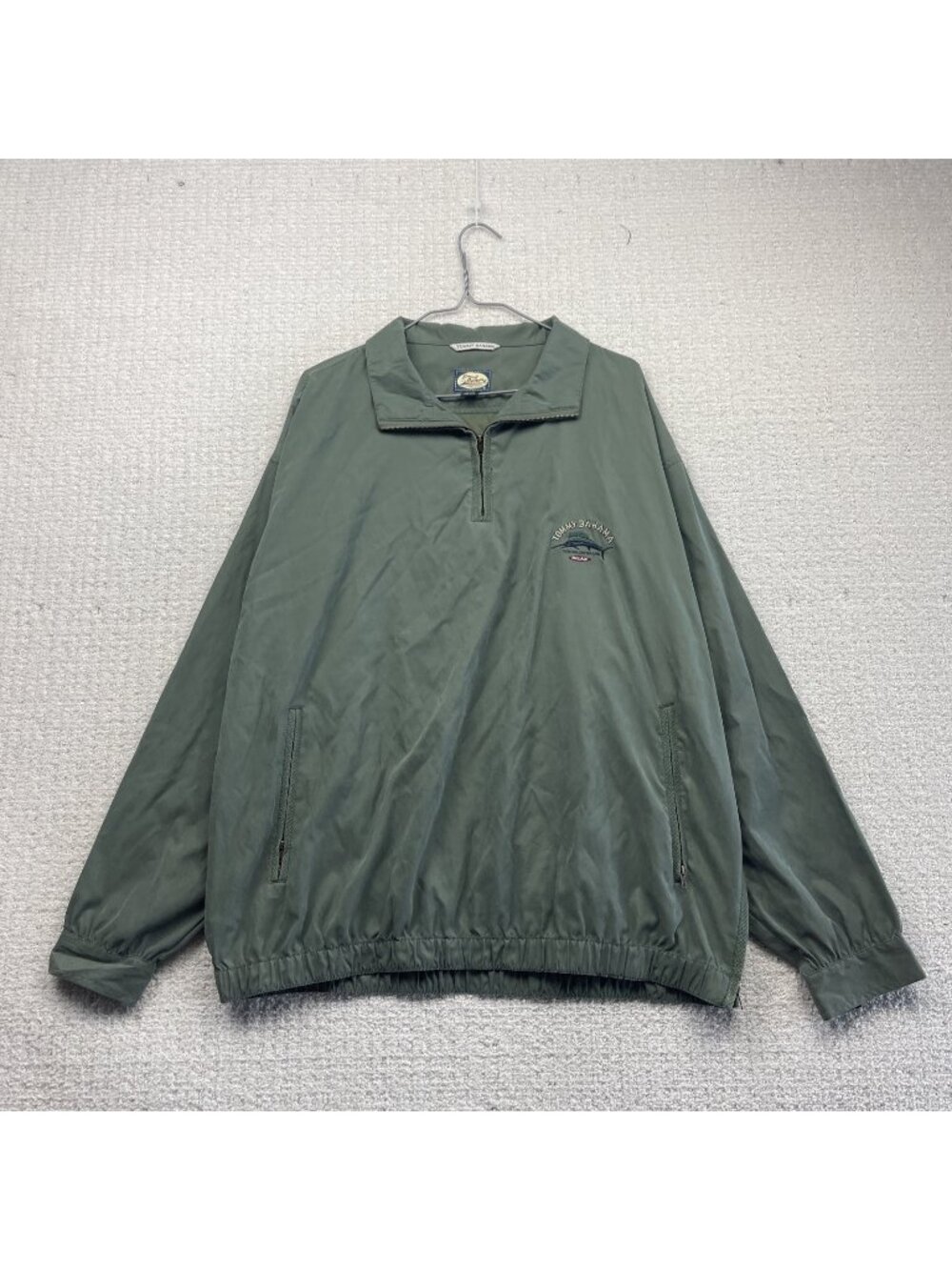 Tommy Bahama Men L Quarter Zip Pullover Jacket Windbreaker Faded Military Green
